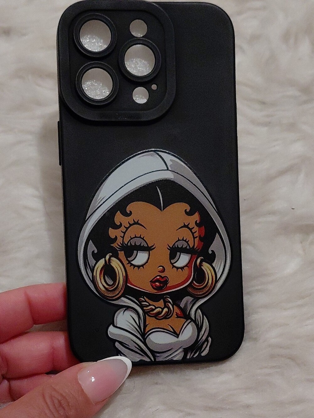 Ipnone 14 Pro Case Black Phone Case with Betty Boop Hooded Character Graphic
